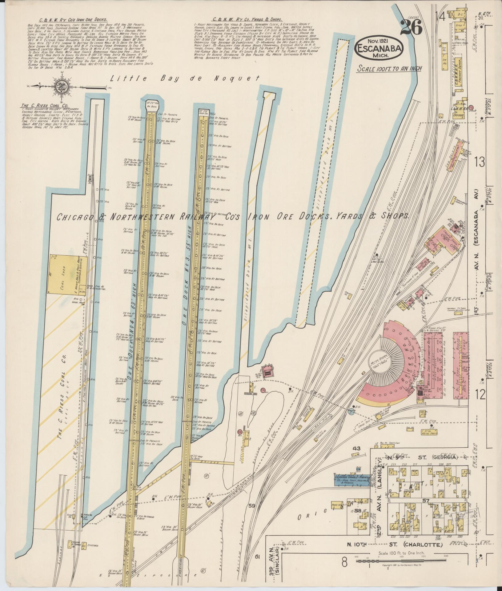 Sanborn Fire Insurance Map from Escanaba, Delta County, Michigan (1921), Sheet #0026 - Complete Map Set gallery image, historic Sanborn map, vintage wall art, Michigan Michigan