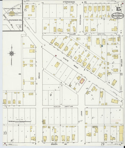 Sanborn Fire Insurance Map from Menominee, Menominee County, Michigan (1921), Sheet #0015 - Complete Map Set gallery image, historic Sanborn map, vintage wall art, Michigan Michigan