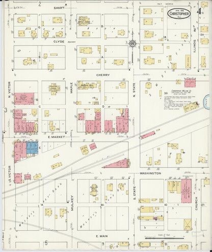 Sanborn Fire Insurance Map from Christopher, Franklin County, Illinois (1916), Sheet #0004 - Historic Sanborn Fire Insurance Map Print, vintage old map wall art, antique decor, genealogy gift, Illinois Illinois map