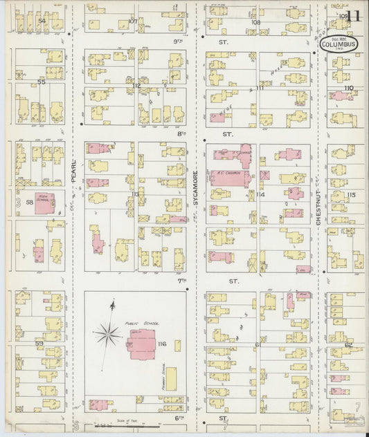 Sanborn Fire Insurance Map from Columbus, Bartholomew County, Indiana (1892), Sheet #0011 - Historic Sanborn Fire Insurance Map Print, vintage old map wall art, antique decor, genealogy gift, Indiana Indiana map