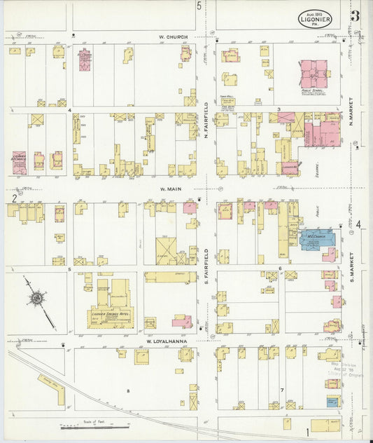 Sanborn Fire Insurance Map from Ligonier, Westmoreland County, Pennsylvania (1910), Sheet #0003 - Historic Sanborn Fire Insurance Map Print, vintage old map wall art, antique decor, genealogy gift, Pennsylvania Pennsylvania map