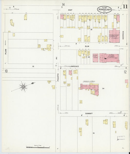 Sanborn Fire Insurance Map from Rensselaer, Rensselaer County, New York (1909), Sheet #0011 - Historic Sanborn Fire Insurance Map Print, vintage old map wall art, antique decor, genealogy gift, New York New York map