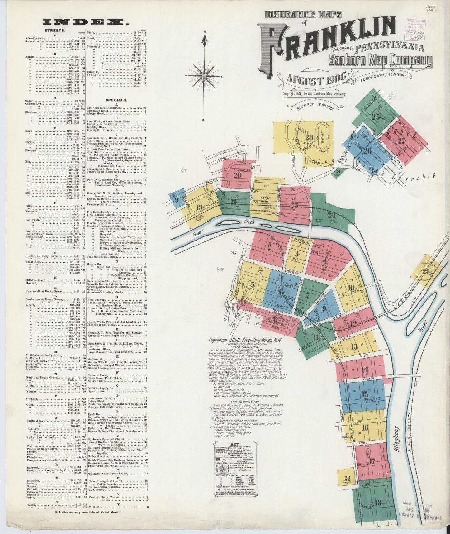 Sanborn Fire Insurance Map from Franklin, Venango County, Pennsylvania (1906), Sheet #0001 - Historic Sanborn Fire Insurance Map Print, vintage old map wall art, antique decor, genealogy gift, Pennsylvania Pennsylvania map