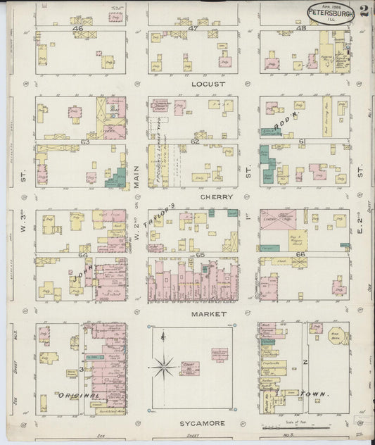 Sanborn Fire Insurance Map from Petersburg, Menard County, Illinois (1886), Sheet #0002 - Historic Sanborn Fire Insurance Map Print, vintage old map wall art, antique decor, genealogy gift, Illinois Illinois map