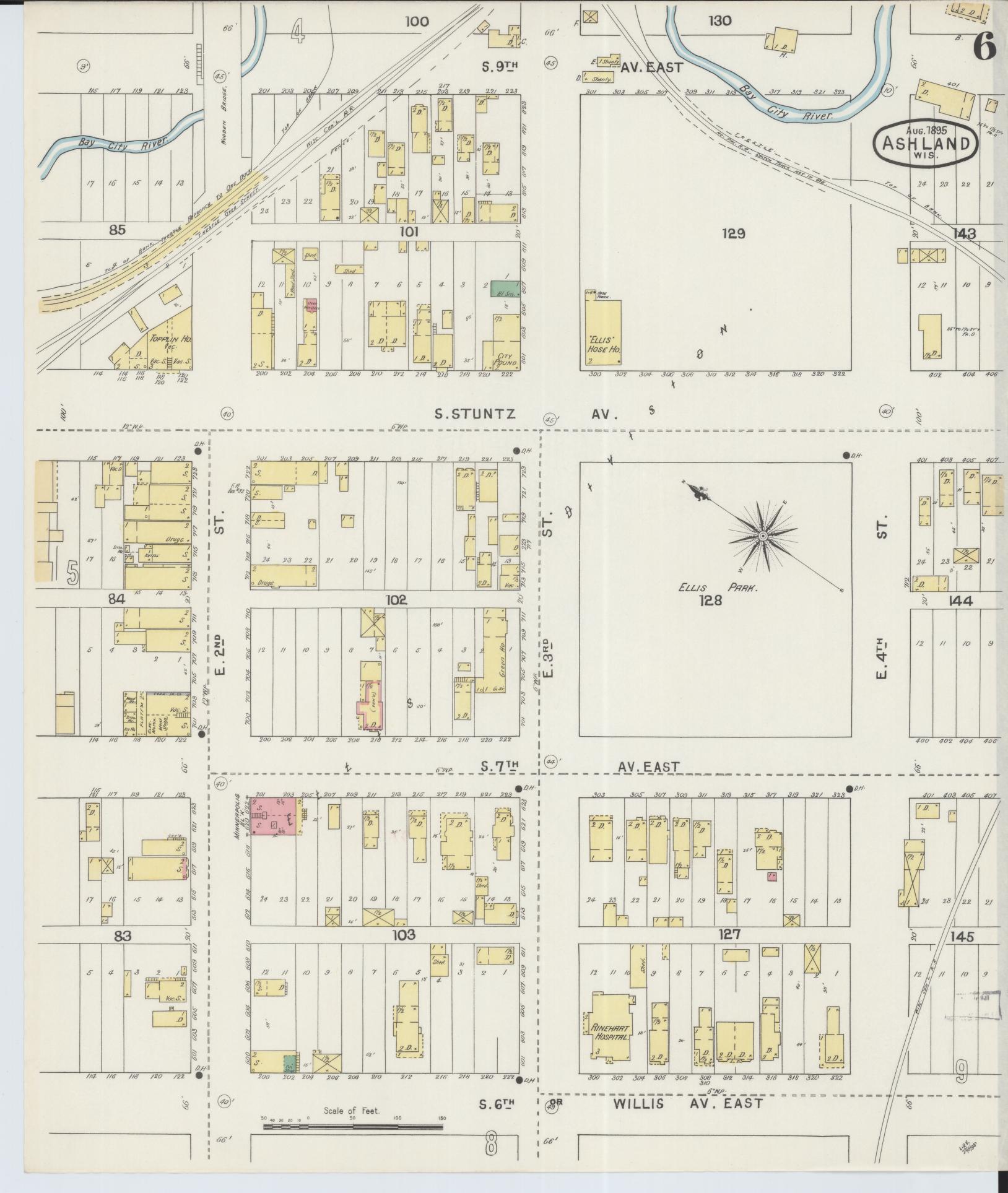 Sanborn Fire Insurance Map from Ashland, Ashland County, Wisconsin (1895), Sheet #0006 - Historic Sanborn Fire Insurance Map Print, vintage old map wall art, antique decor, genealogy gift, Wisconsin Wisconsin map
