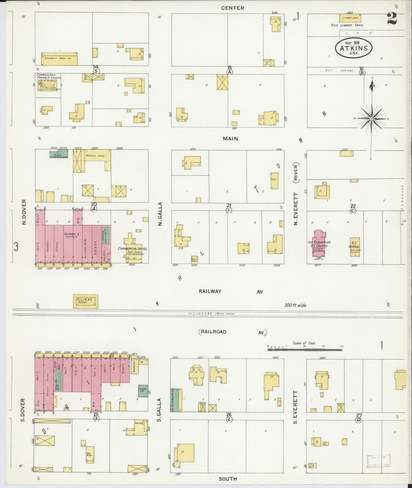 Sanborn Fire Insurance Map from Atkins, Pope County, Arkansas (1908), Sheet #0002 - Complete Map Set gallery image, historic Sanborn map, vintage wall art, Arkansas Arkansas