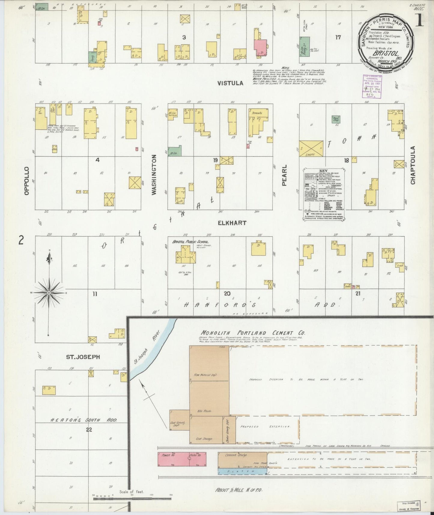 Sanborn Fire Insurance Map from Bristol, Elkhart County, Indiana (1901), Sheet #0001 - Complete Map Set gallery image, historic Sanborn map, vintage wall art, Indiana Indiana