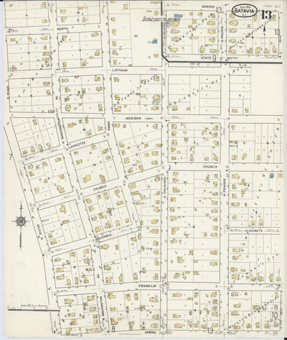 Sanborn Fire Insurance Map from Batavia, Kane County, Illinois (1916), Sheet #0013 - Historic Sanborn Fire Insurance Map Print, vintage old map wall art, antique decor, genealogy gift, Illinois Illinois map