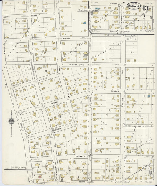 Sanborn Fire Insurance Map from Batavia, Kane County, Illinois (1916), Sheet #0013 - Historic Sanborn Fire Insurance Map Print, vintage old map wall art, antique decor, genealogy gift, Illinois Illinois map