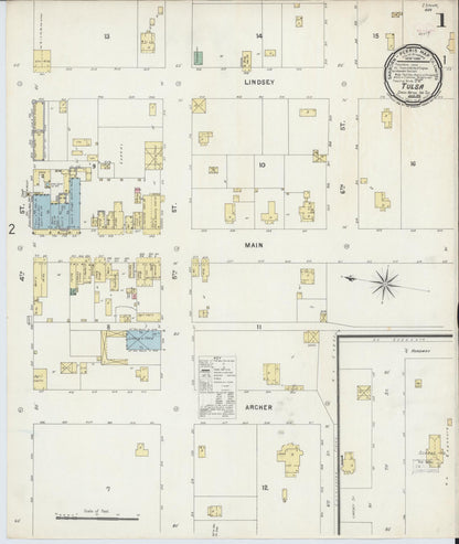 Sanborn Fire Insurance Map from Tulsa, Tulsa County, Oklahoma (1896), Sheet #0001 - Complete Map Set gallery image, historic Sanborn map, vintage wall art, Oklahoma Oklahoma