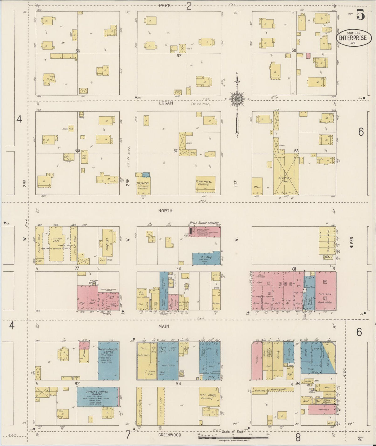 Sanborn Fire Insurance Map from Enterprise, Wallowa County, Oregon (1917), Sheet #0005 - Historic Sanborn Fire Insurance Map Print, vintage old map wall art, antique decor, genealogy gift, Oregon Oregon map