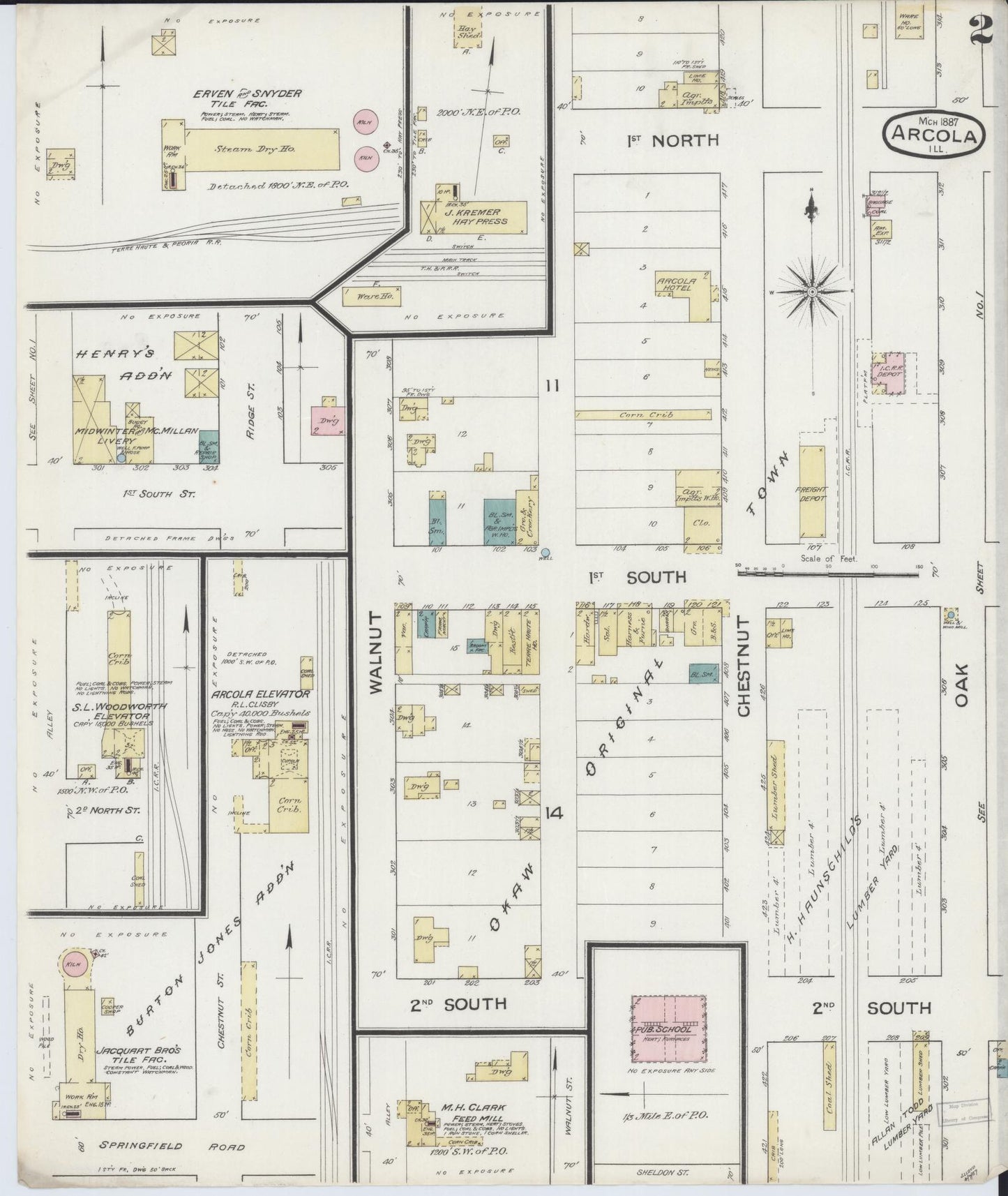 Sanborn Fire Insurance Map from Arcola, Douglas County, Illinois (1887), Sheet #0002 - Complete Map Set gallery image, historic Sanborn map, vintage wall art, Illinois Illinois