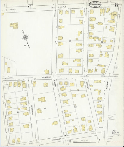 Sanborn Fire Insurance Map from Stoneham, Middlesex County, Massachusetts (1916), Sheet #0008 - Historic Sanborn Fire Insurance Map Print, vintage old map wall art, antique decor, genealogy gift, Massachusetts Massachusetts map