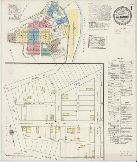 Sanborn Fire Insurance Map from Clairton, Allegheny County, Pennsylvania (1915), Sheet #0001 - Historic Sanborn Fire Insurance Map Print, vintage old map wall art, antique decor, genealogy gift, Pennsylvania Pennsylvania map