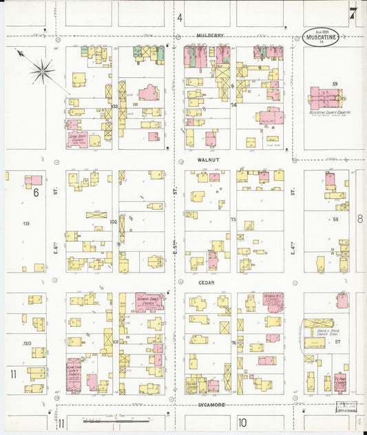 Sanborn Fire Insurance Map from Muscatine, Muscatine County, Iowa (1899), Sheet #0007 - Historic Sanborn Fire Insurance Map Print, vintage old map wall art