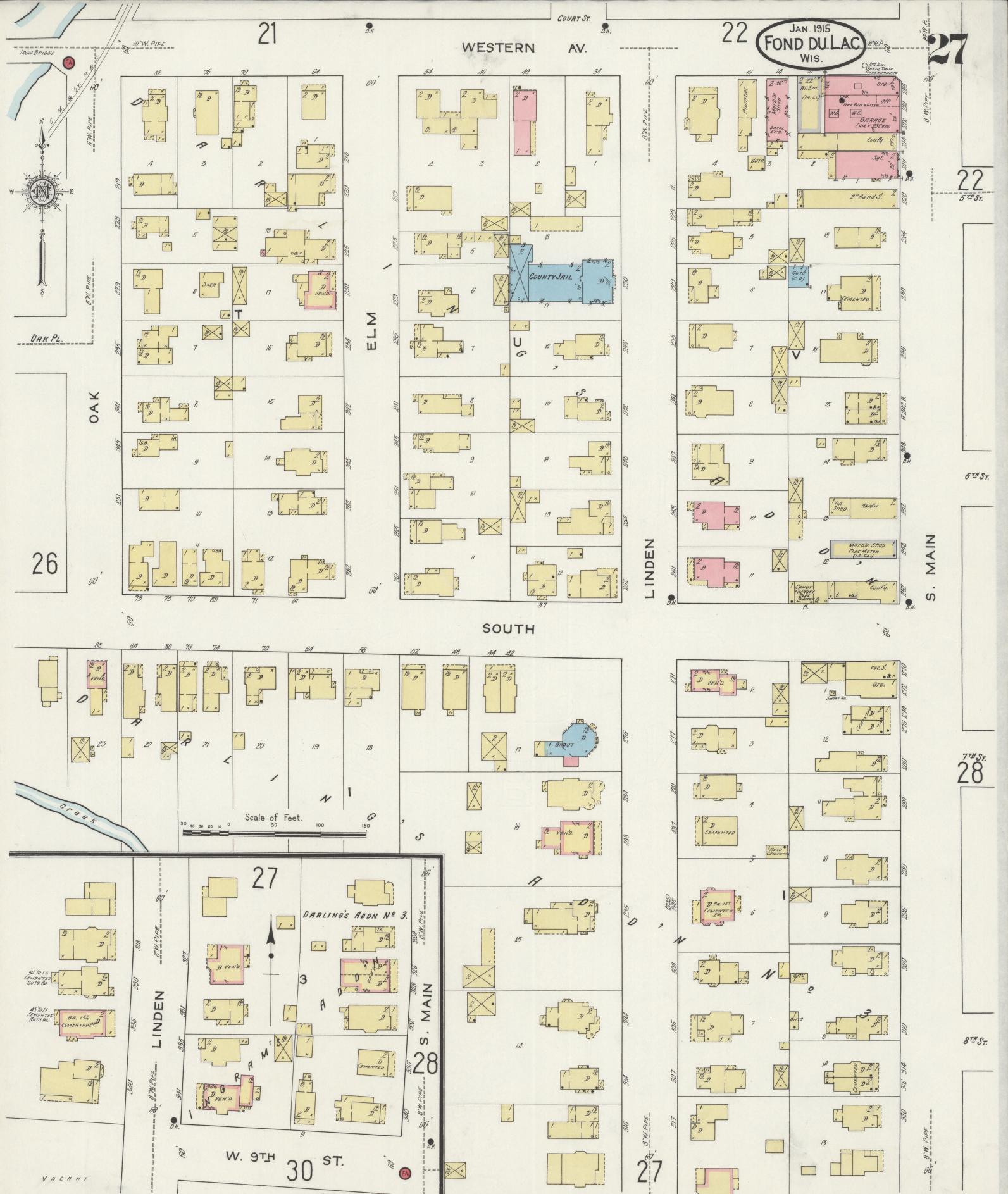 Sanborn Fire Insurance Map from Fond du Lac, Fond du Lac County, Wisconsin (1915), Sheet #0027 - Complete Map Set gallery image, historic Sanborn map, vintage wall art, Wisconsin Wisconsin