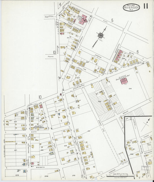 Sanborn Fire Insurance Map from Riverside, Burlington County, New Jersey (1919), Sheet #0011 - Historic Sanborn Fire Insurance Map Print, vintage old map wall art, antique decor, genealogy gift, New Jersey New Jersey map