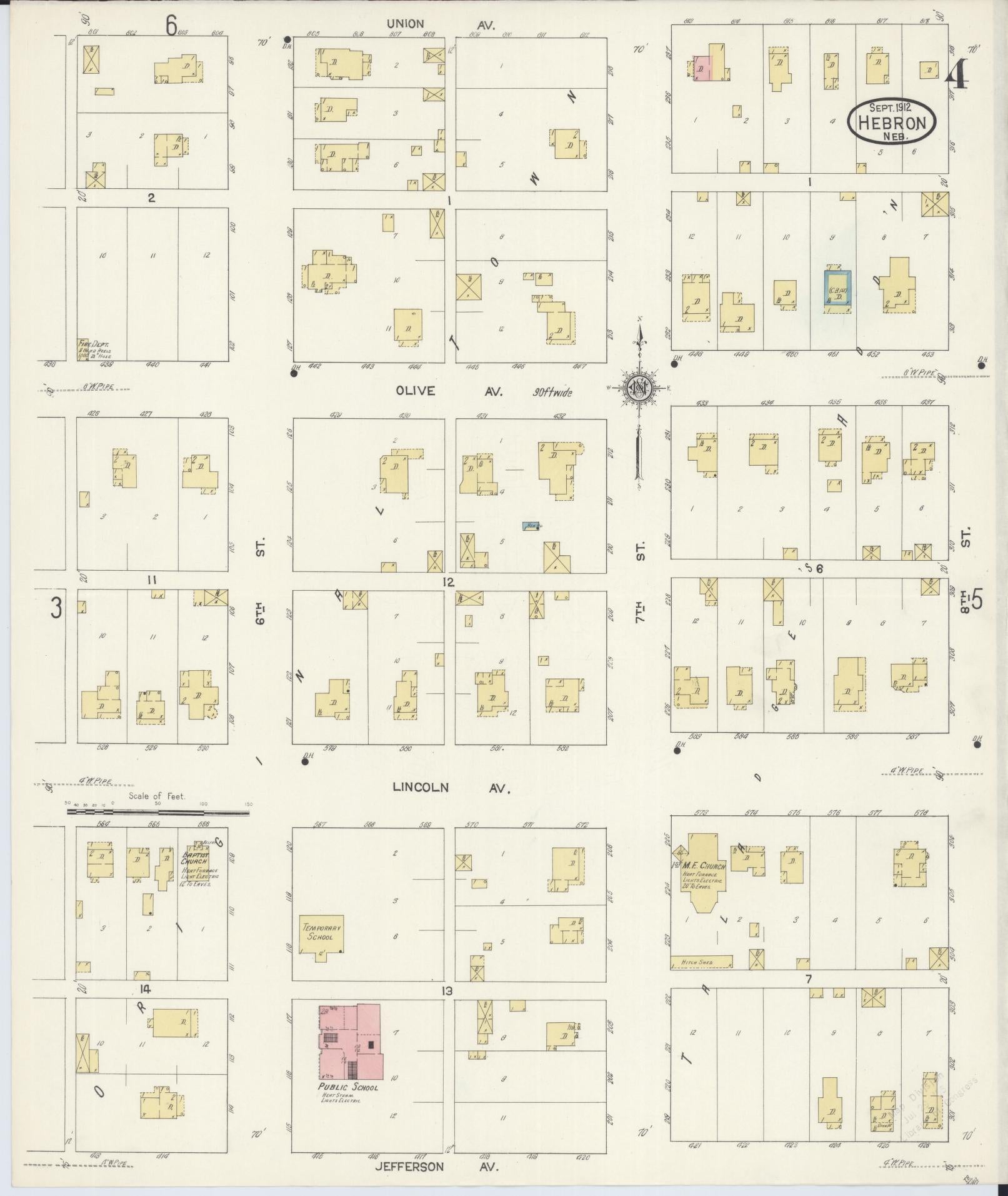 Sanborn Fire Insurance Map from Hebron, Thayer County, Nebraska (1912), Sheet #0004 - Complete Map Set gallery image, historic Sanborn map, vintage wall art, Nebraska Nebraska