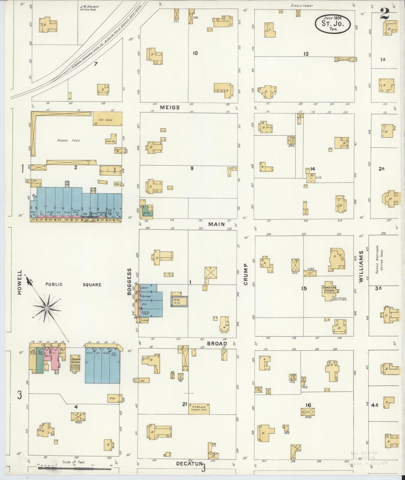 Sanborn Fire Insurance Map from Saint Jo, Montague County, Texas (1908), Sheet #0002 - Complete Map Set gallery image, historic Sanborn map, vintage wall art, Texas Texas