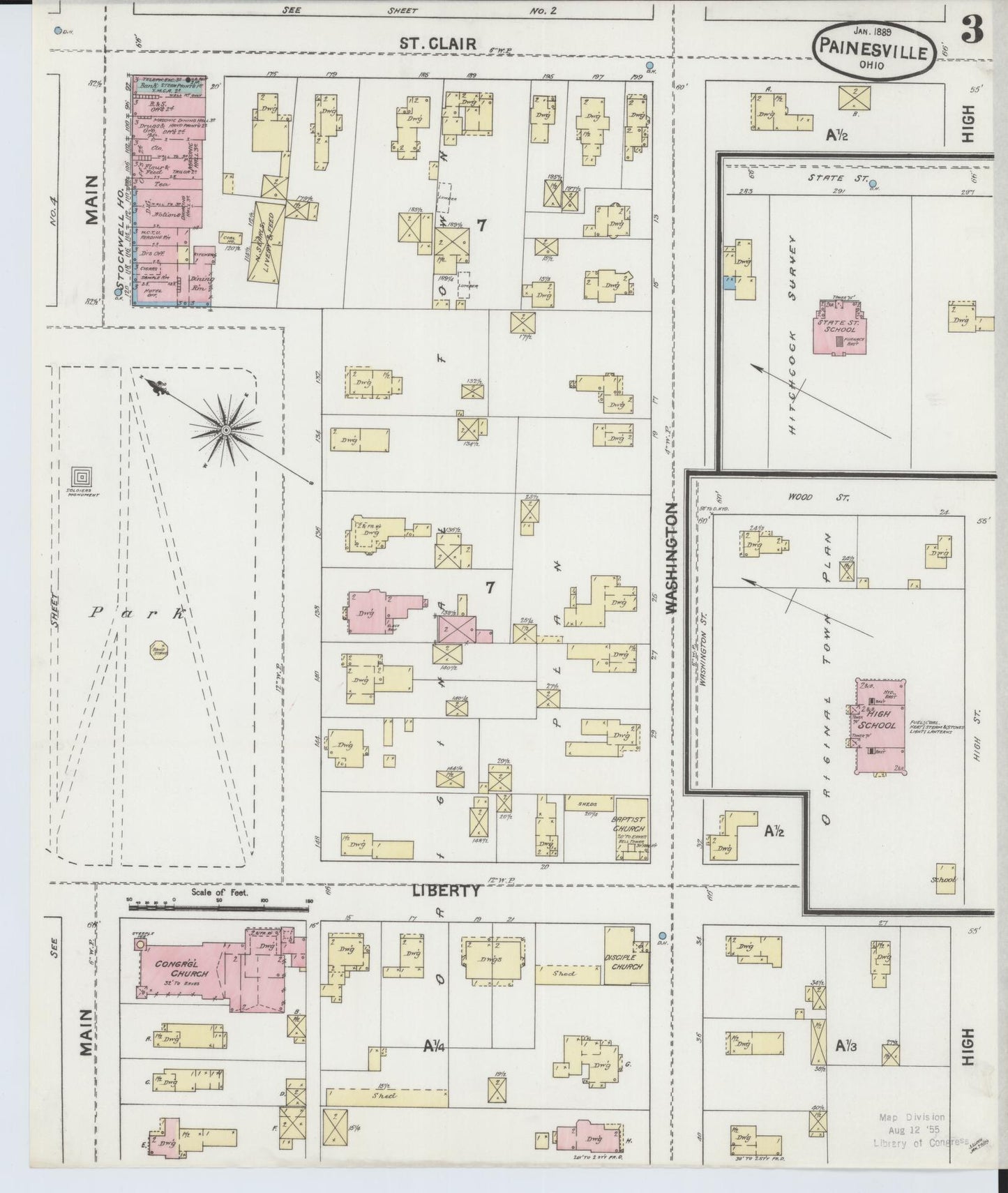 Sanborn Fire Insurance Map from Painesville, Lake County, Ohio (1889), Sheet #0003 - Complete Map Set gallery image, historic Sanborn map, vintage wall art, Ohio Ohio