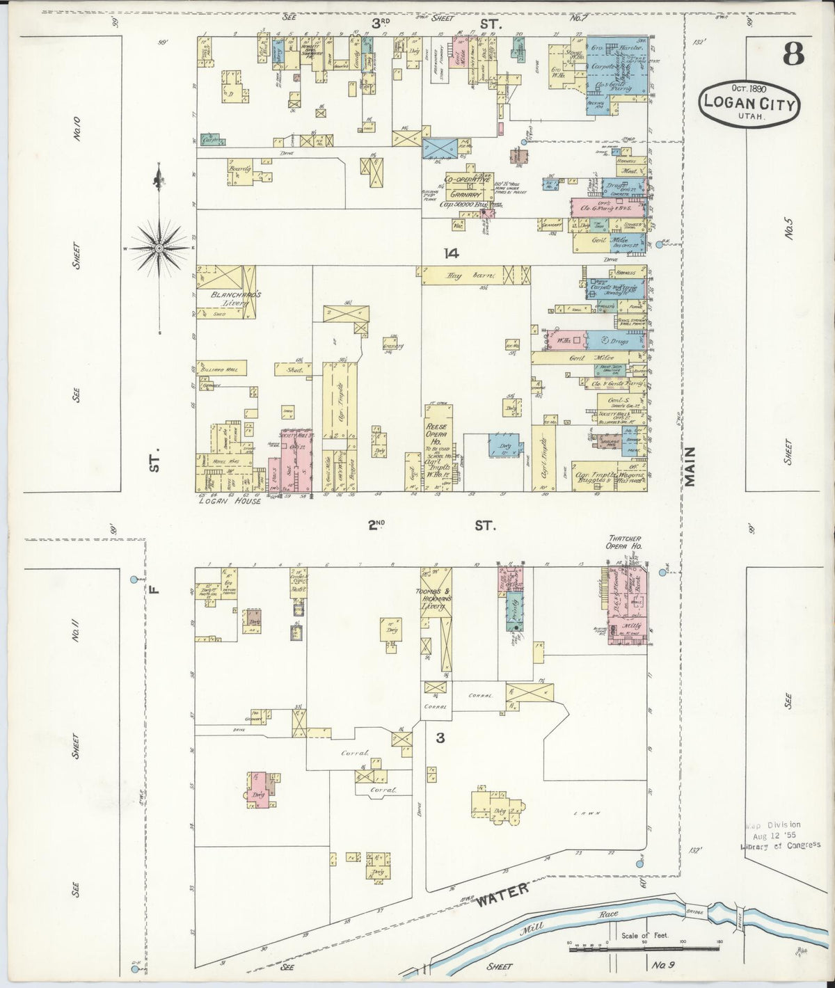 Sanborn Fire Insurance Map from Logan, Cache County, Utah (1890), Sheet #0008 - Complete Map Set gallery image, historic Sanborn map, vintage wall art, Utah Utah