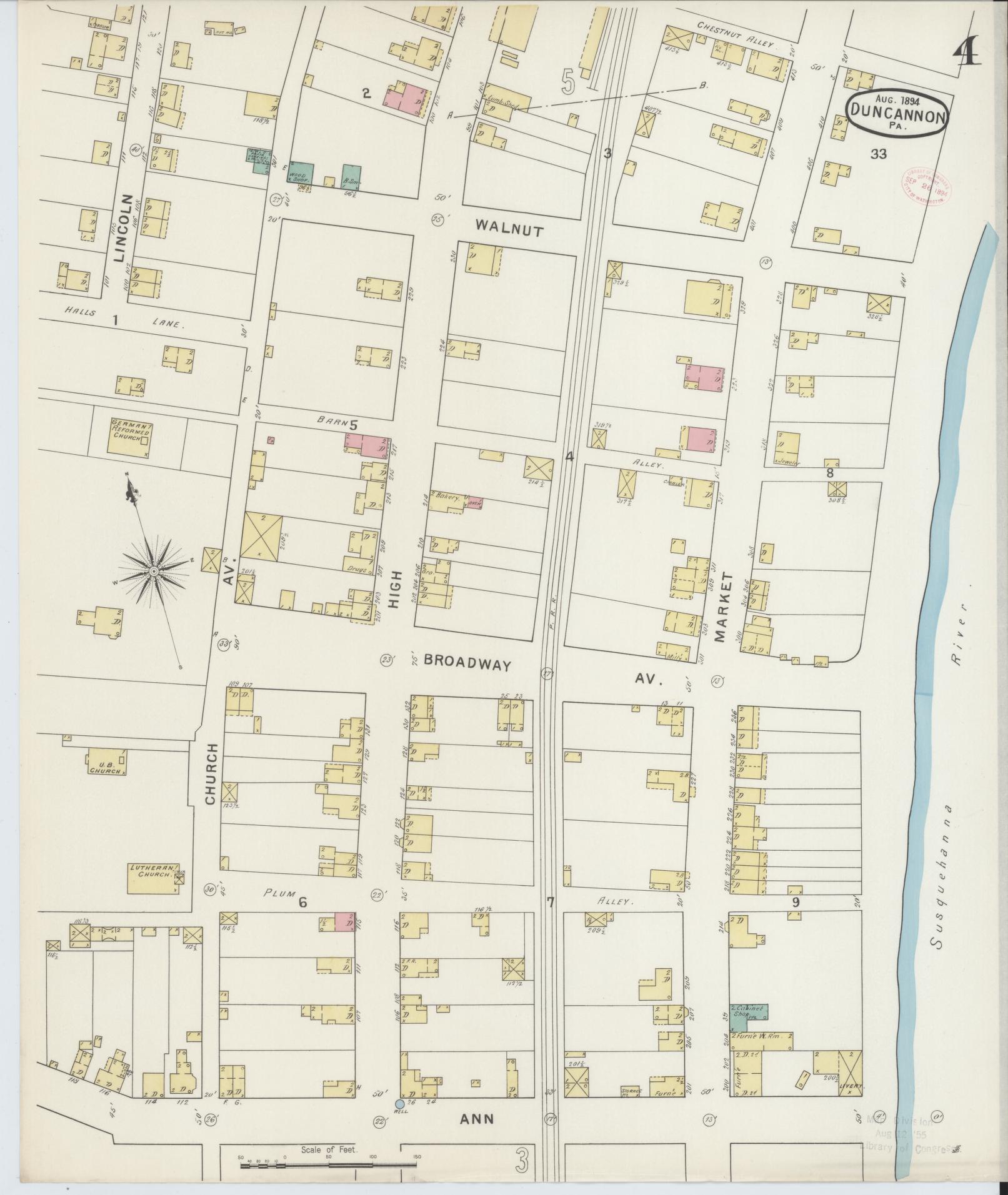 Sanborn Fire Insurance Map from Duncannon, Perry County, Pennsylvania (1894), Sheet #0004 - Historic Sanborn Fire Insurance Map Print, vintage old map wall art, antique decor, genealogy gift, Pennsylvania Pennsylvania map