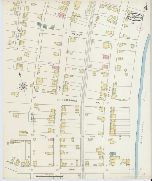 Sanborn Fire Insurance Map from Duncannon, Perry County, Pennsylvania (1894), Sheet #0004 - Historic Sanborn Fire Insurance Map Print, vintage old map wall art, antique decor, genealogy gift, Pennsylvania Pennsylvania map