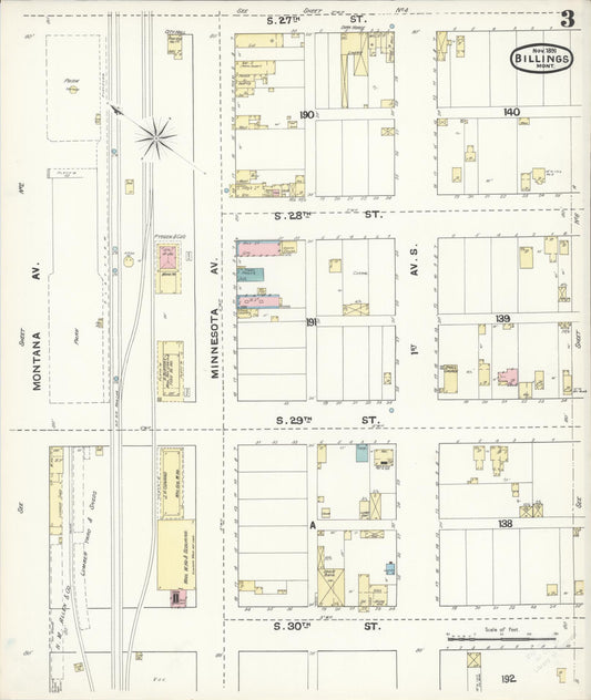 Sanborn Fire Insurance Map from Billings, Yellowstone County, Montana (1891), Sheet #0003 - Historic Sanborn Fire Insurance Map Print, vintage old map wall art, antique decor, genealogy gift, Montana Montana map