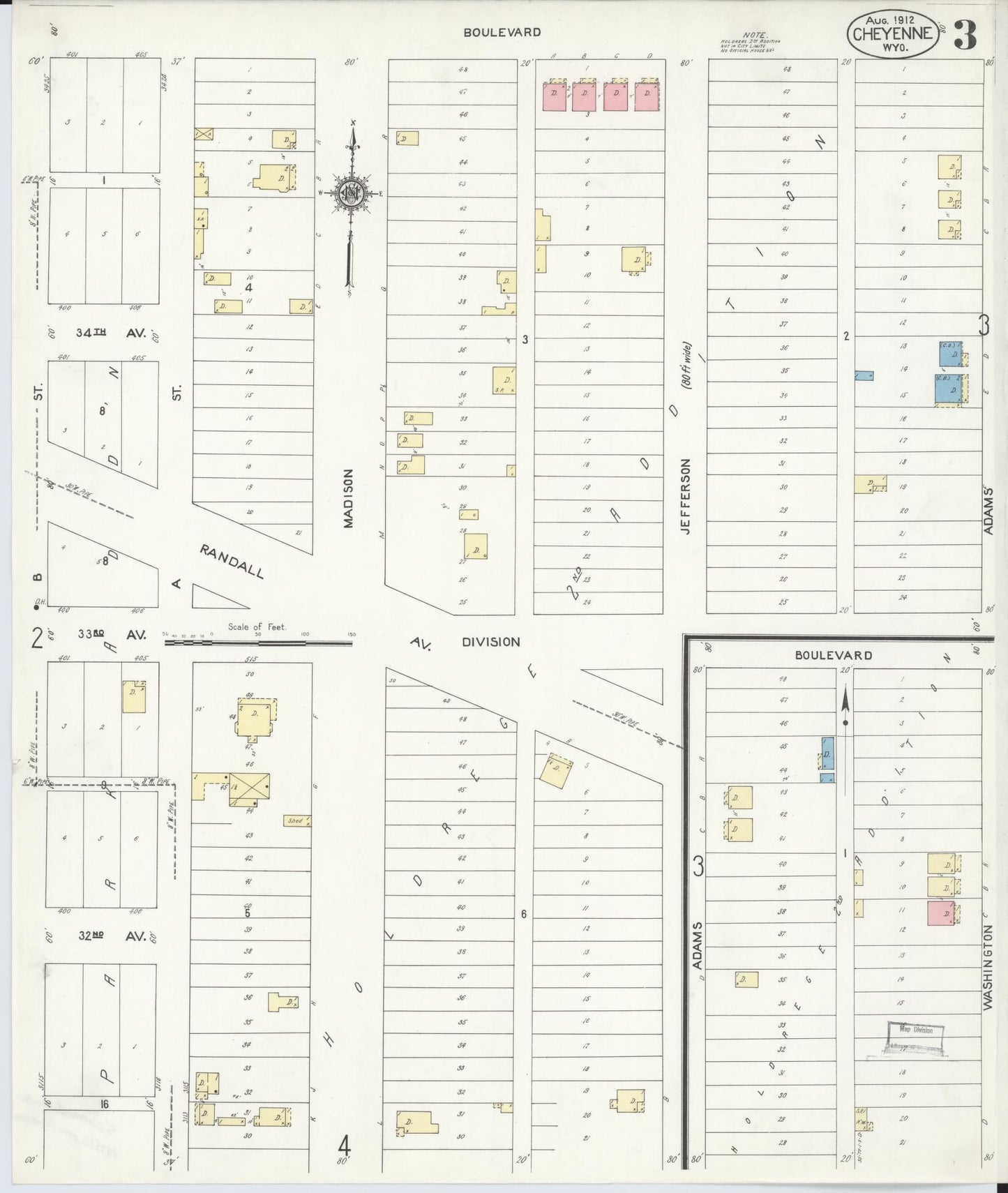 Sanborn Fire Insurance Map from Cheyenne, Laramie County, Wyoming (1912), Sheet #0003 - Complete Map Set gallery image, historic Sanborn map, vintage wall art, Wyoming Wyoming