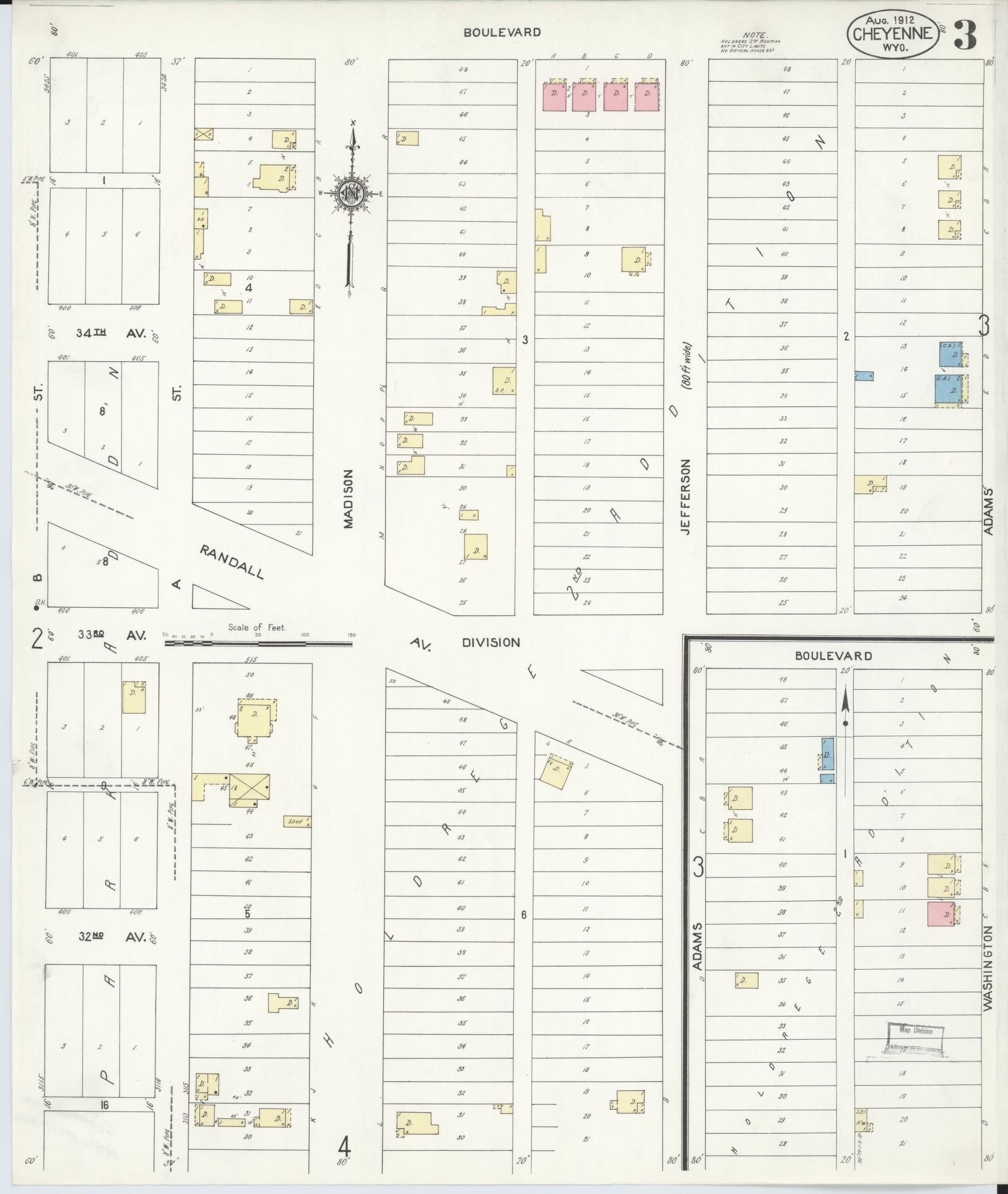 Sanborn Fire Insurance Map from Cheyenne, Laramie County, Wyoming (1912), Sheet #0003 - Complete Map Set gallery image, historic Sanborn map, vintage wall art, Wyoming Wyoming