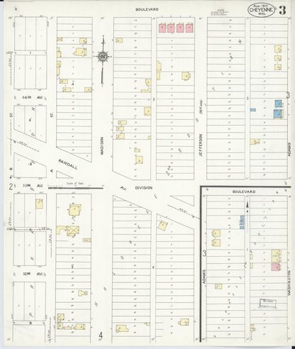 Sanborn Fire Insurance Map from Cheyenne, Laramie County, Wyoming (1912), Sheet #0003 - Complete Map Set gallery image, historic Sanborn map, vintage wall art, Wyoming Wyoming