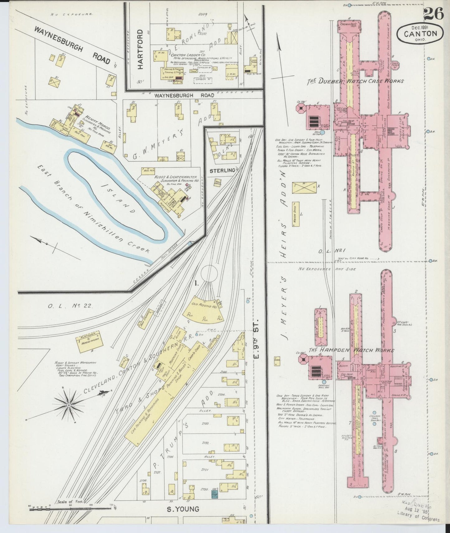 Sanborn Fire Insurance Map from Canton, Stark County, Ohio (1891), Sheet #0026 - Historic Sanborn Fire Insurance Map Print, vintage old map wall art, antique decor, genealogy gift, Ohio Ohio map