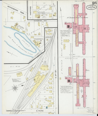 Sanborn Fire Insurance Map from Canton, Stark County, Ohio (1891), Sheet #0026 - Historic Sanborn Fire Insurance Map Print, vintage old map wall art, antique decor, genealogy gift, Ohio Ohio map