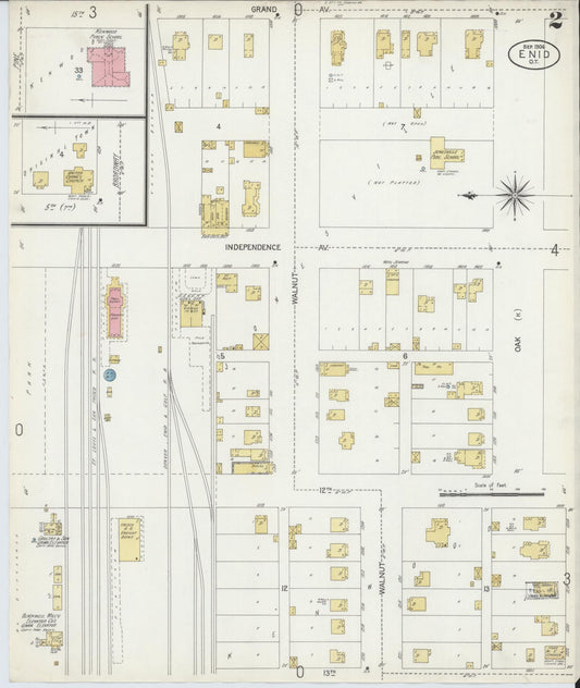 Sanborn Fire Insurance Map from Enid, Garfield County, Oklahoma (1904), Sheet #0002 - Historic Sanborn Fire Insurance Map Print, vintage old map wall art, antique decor, genealogy gift, Oklahoma Oklahoma map