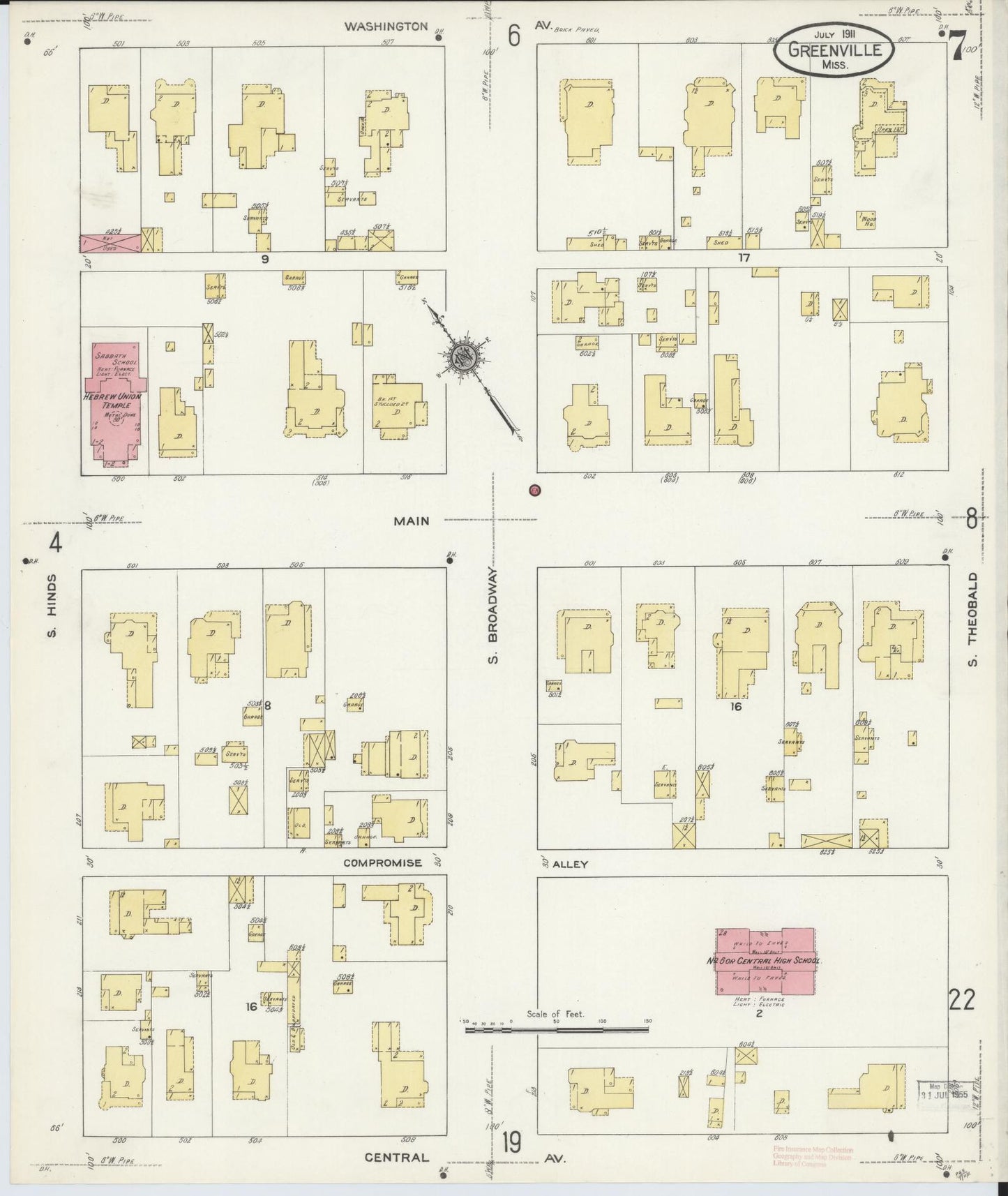 Sanborn Fire Insurance Map from Greenville, Washington County, Mississippi (1911), Sheet #0007 - Complete Map Set gallery image, historic Sanborn map, vintage wall art, Mississippi Mississippi