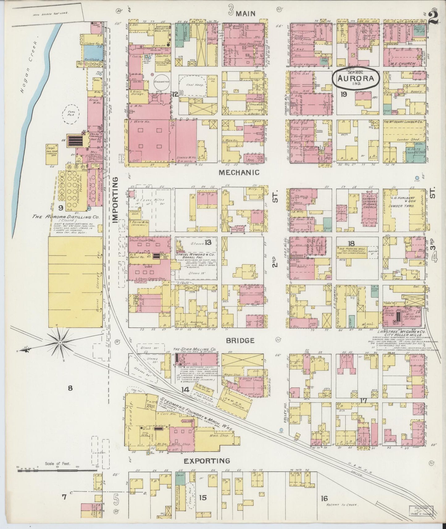 Sanborn Fire Insurance Map from Aurora, Dearborn County, Indiana (1892), Sheet #0002 - Historic Sanborn Fire Insurance Map Print, vintage old map wall art, antique decor, genealogy gift, Indiana Indiana map