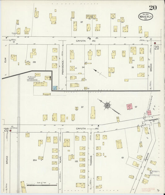 Sanborn Fire Insurance Map from Waverly, Tioga County, New York (1914), Sheet #0020 - Historic Sanborn Fire Insurance Map Print, vintage old map wall art, antique decor, genealogy gift, New York New York map