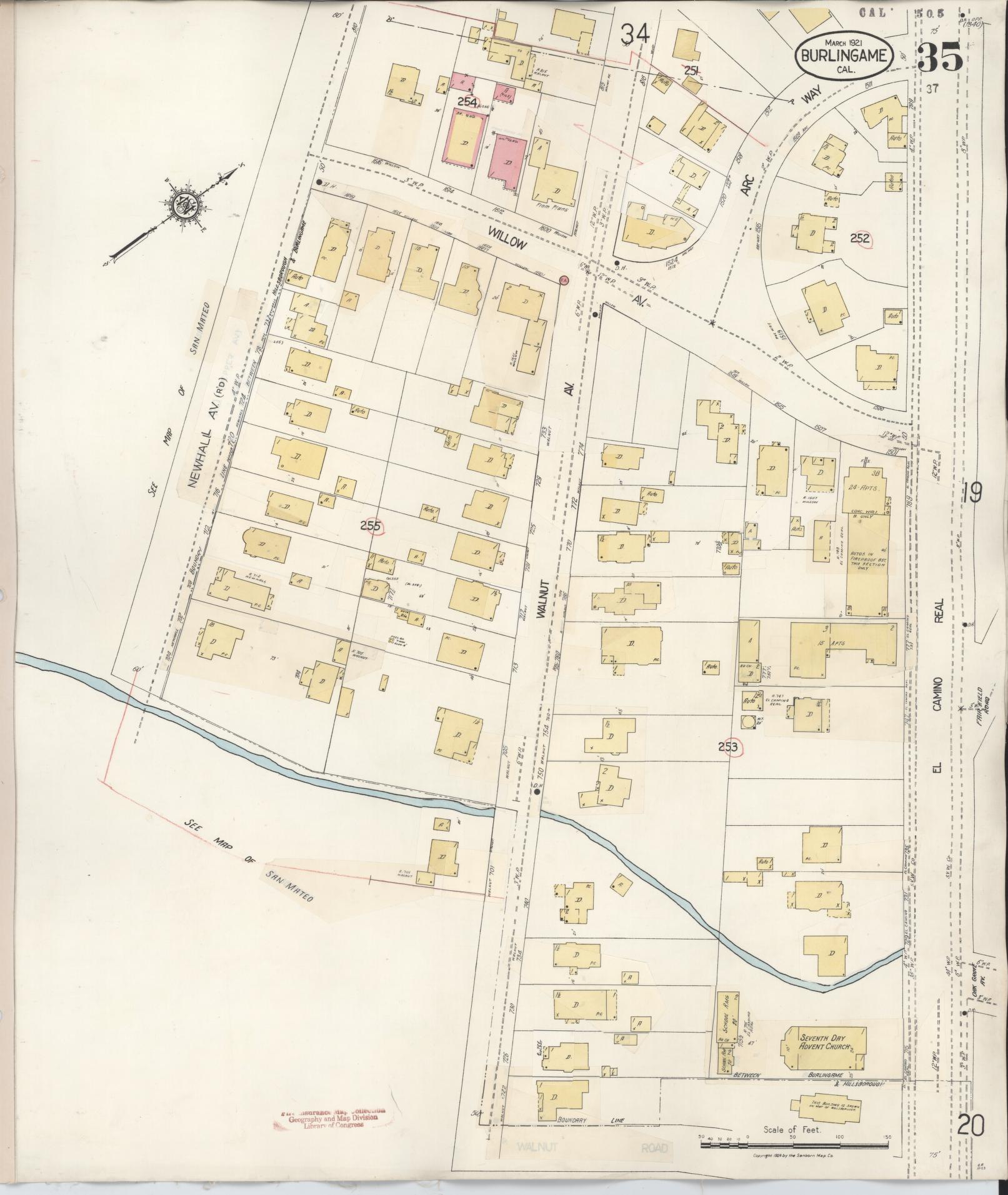 Sanborn Fire Insurance Map from Burlingame, San Mateo County, California (1949), Sheet #0035 - Complete Map Set gallery image, historic Sanborn map, vintage wall art, California California