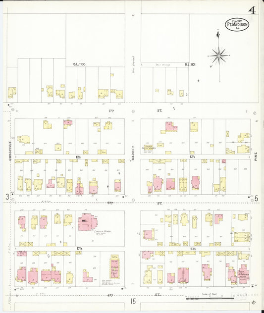 Sanborn Fire Insurance Map from Fort Madison, Lee County, Iowa (1907), Sheet #0004 - Historic Sanborn Fire Insurance Map Print, vintage old map wall art