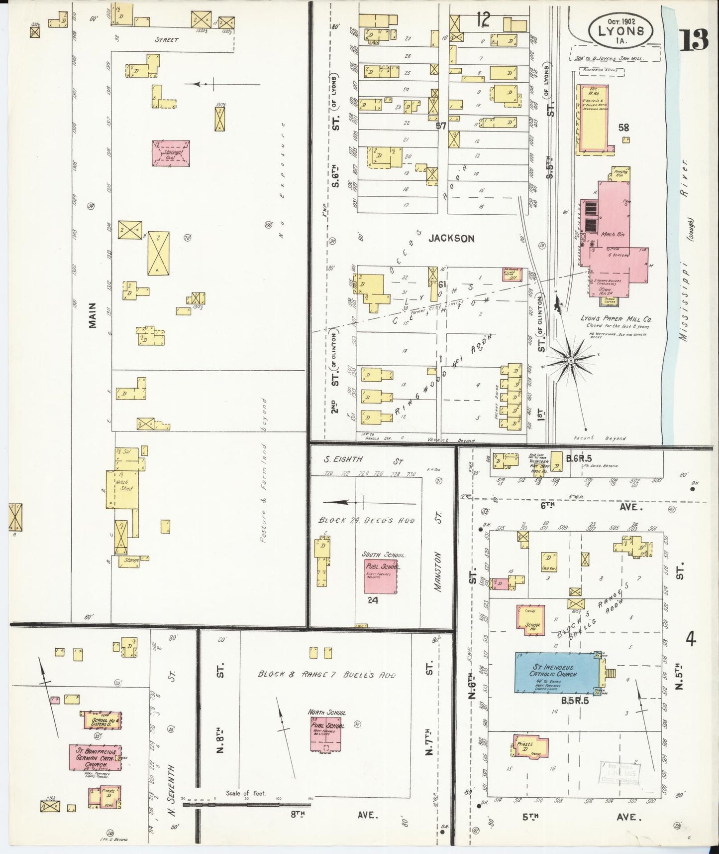 Sanborn Fire Insurance Map from Lyons, Clinton County, Iowa (1902), Sheet #0013 - Historic Sanborn Fire Insurance Map Print