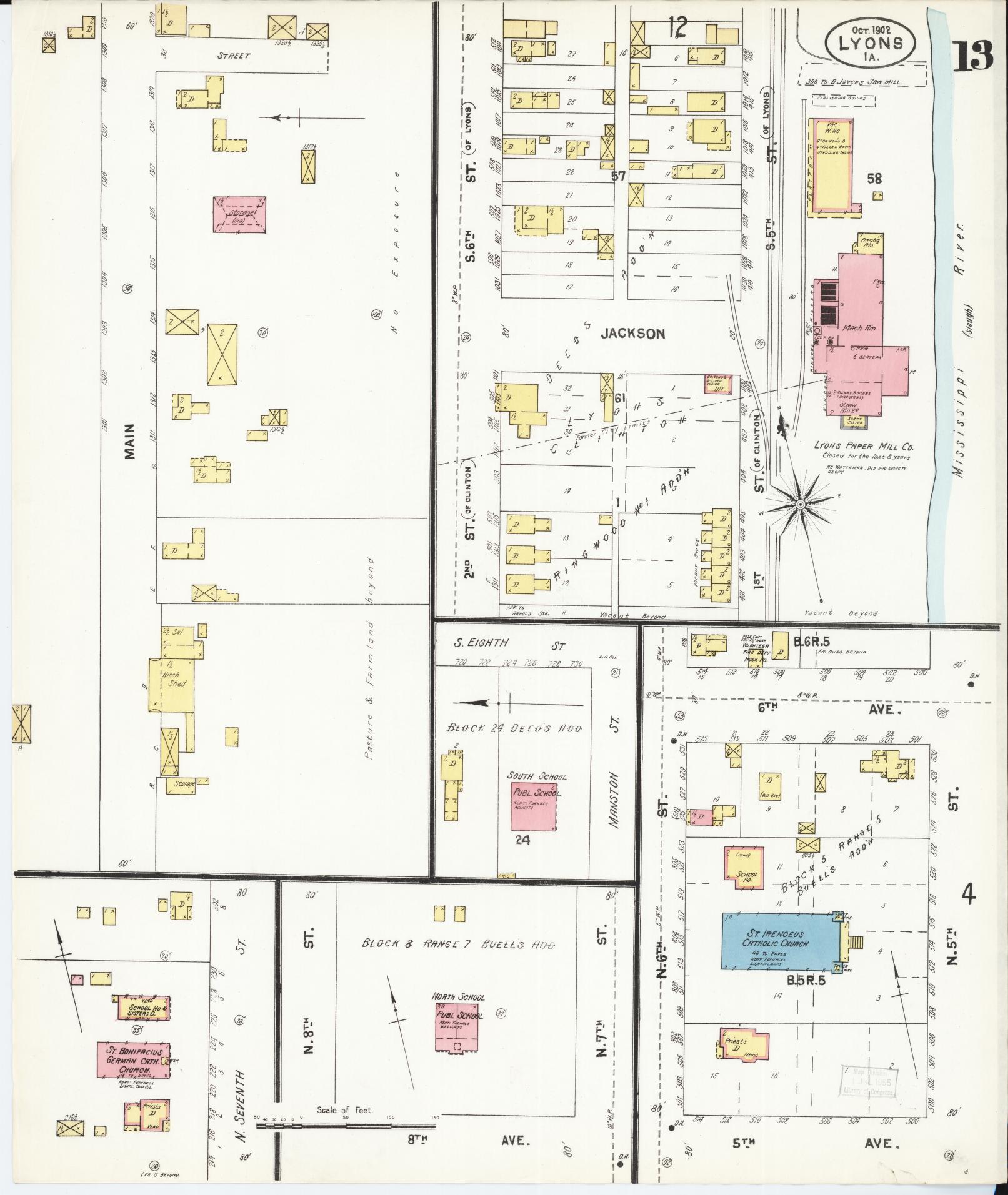 Sanborn Fire Insurance Map from Lyons, Clinton County, Iowa (1902), Sheet #0013 - Historic Sanborn Fire Insurance Map Print