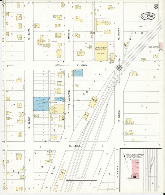Sanborn Fire Insurance Map from Olathe, Johnson County, Kansas (1912), Sheet #0008 - Historic Sanborn Fire Insurance Map Print, vintage old map wall art, antique decor, genealogy gift, Kansas Kansas map