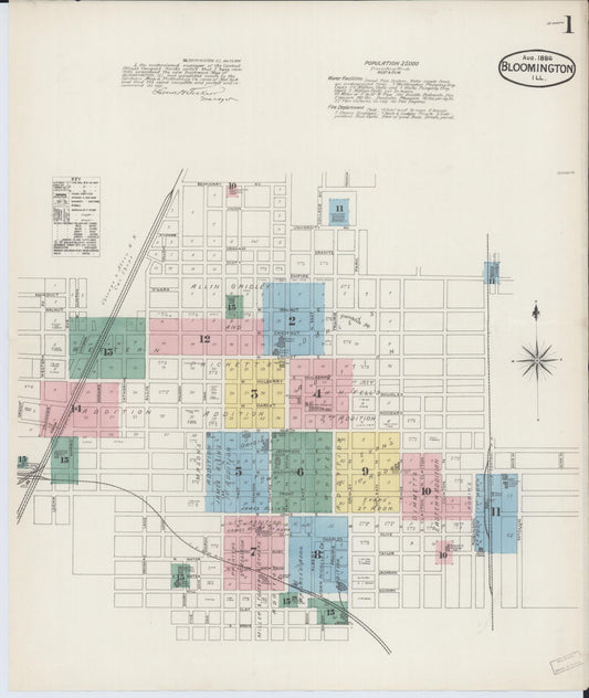 Sanborn Fire Insurance Map from Bloomington, McLean County, Illinois (1886), Sheet #0001 - Historic Sanborn Fire Insurance Map Print, vintage old map wall art, antique decor, genealogy gift, Illinois Illinois map