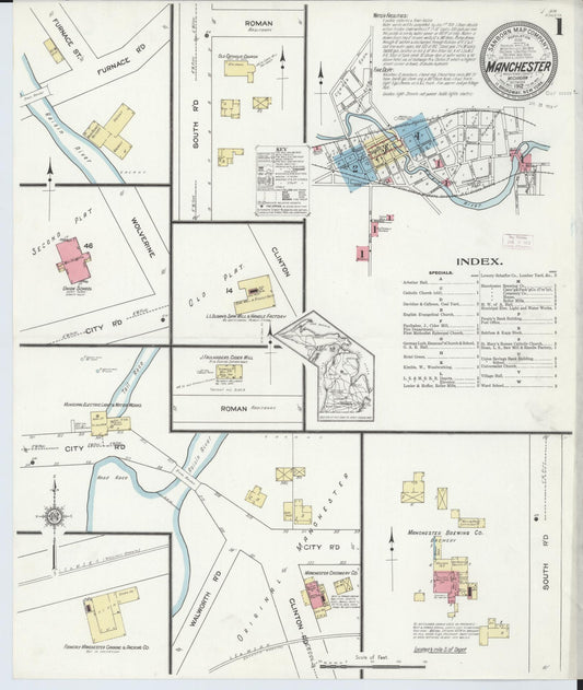 Sanborn Fire Insurance Map from Manchester, Washtenaw County, Michigan (1912), Sheet #0001 - Complete Map Set gallery image, historic Sanborn map, vintage wall art, Michigan Michigan