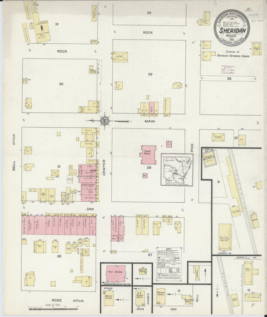 Sanborn Fire Insurance Map from Sheridan, Grant County, Arkansas (1913), Sheet #0001 - Historic Sanborn Fire Insurance Map Print, vintage old map wall art, antique decor, genealogy gift, Arkansas Arkansas map