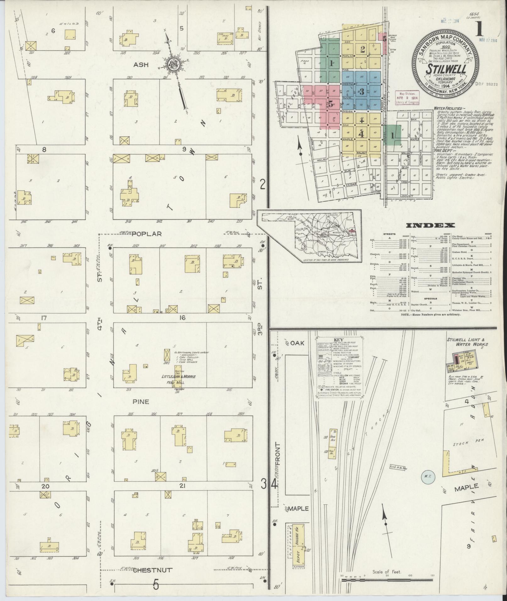 Sanborn Fire Insurance Map from Stillwell, Adair County, Oklahoma (1914), Sheet #0001 - Complete Map Set gallery image, historic Sanborn map, vintage wall art, Oklahoma Oklahoma