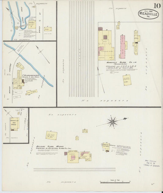 Sanborn Fire Insurance Map from Meadville, Crawford County, Pennsylvania (1886), Sheet #0010 - Historic Sanborn Fire Insurance Map Print, vintage old map wall art, antique decor, genealogy gift, Pennsylvania Pennsylvania map
