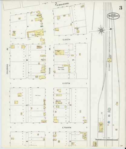 Sanborn Fire Insurance Map from Woodward, Woodward County, Oklahoma (1898), Sheet #0003 - Complete Map Set gallery image, historic Sanborn map, vintage wall art, Oklahoma Oklahoma