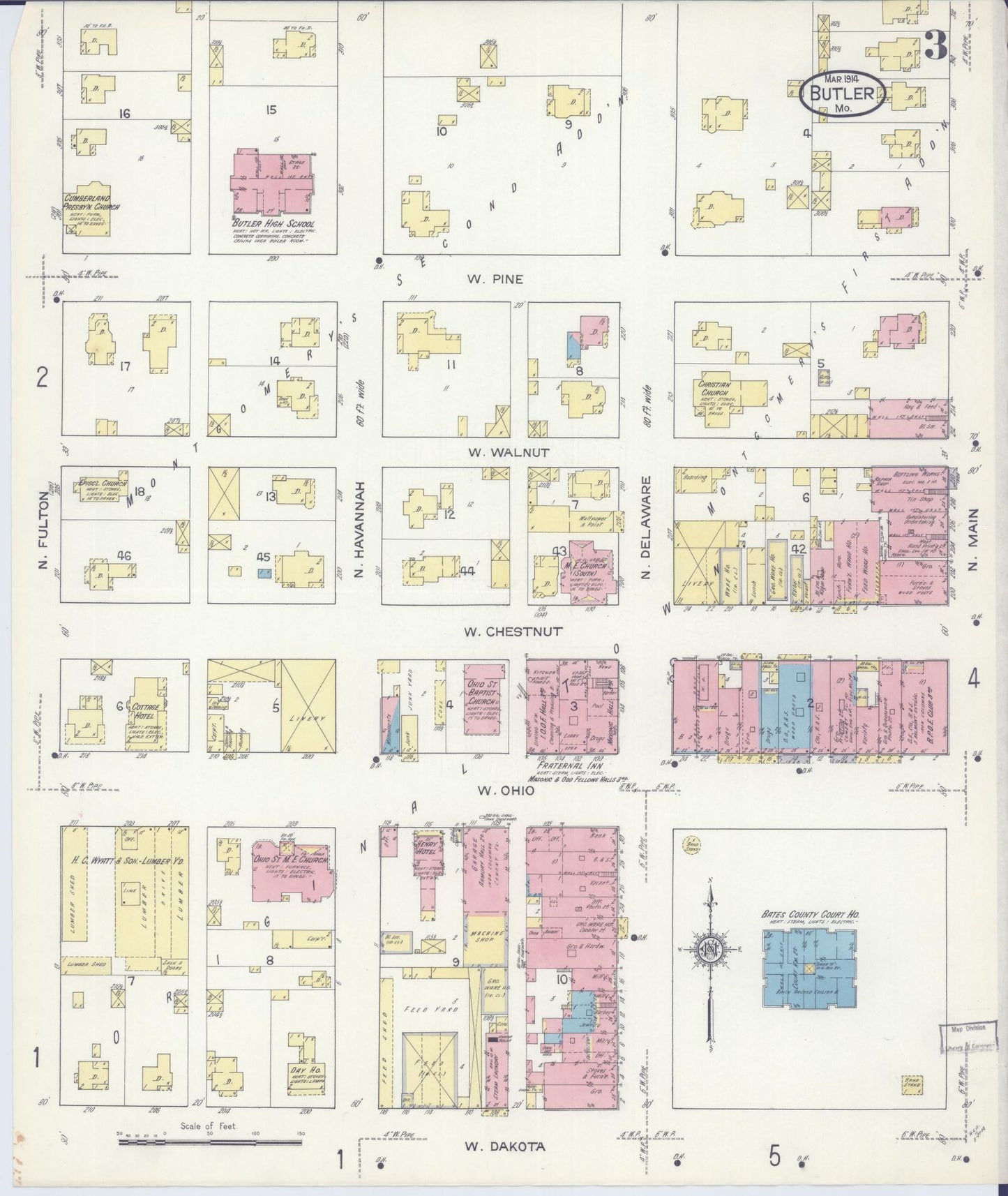 Sanborn Fire Insurance Map from Butler, Bates County, Missouri (1914), Sheet #0003 - Historic Sanborn Fire Insurance Map Print, vintage old map wall art, antique decor, genealogy gift, Missouri Missouri map
