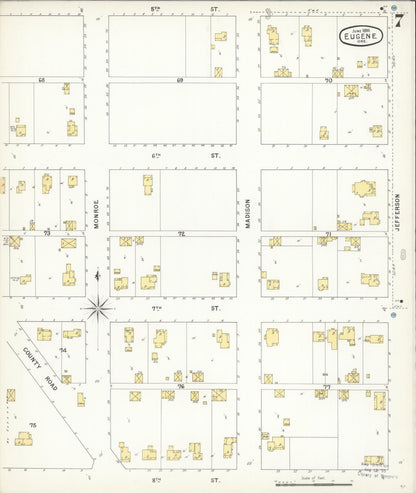 Sanborn Fire Insurance Map from Eugene, Lane County, Oregon (1896), Sheet #0007 - Complete Map Set gallery image, historic Sanborn map, vintage wall art, Oregon Oregon